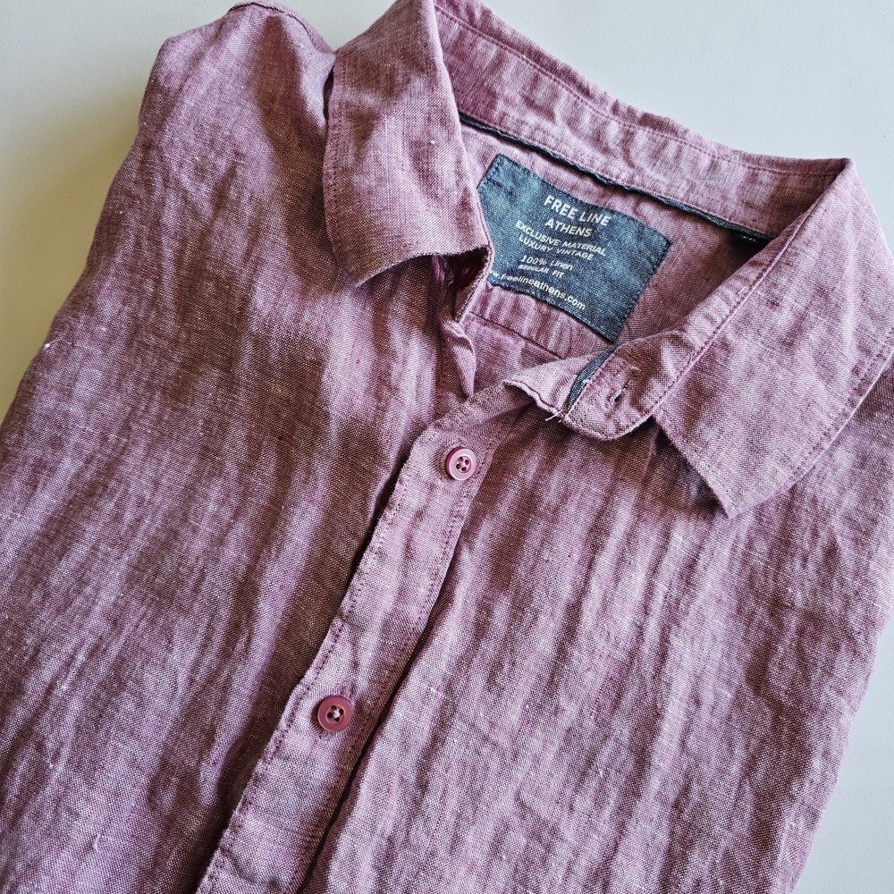 Free Line‎ Athens Shirt Mens XXL Pink 100% Linen Short Sleeve Button Up Casual